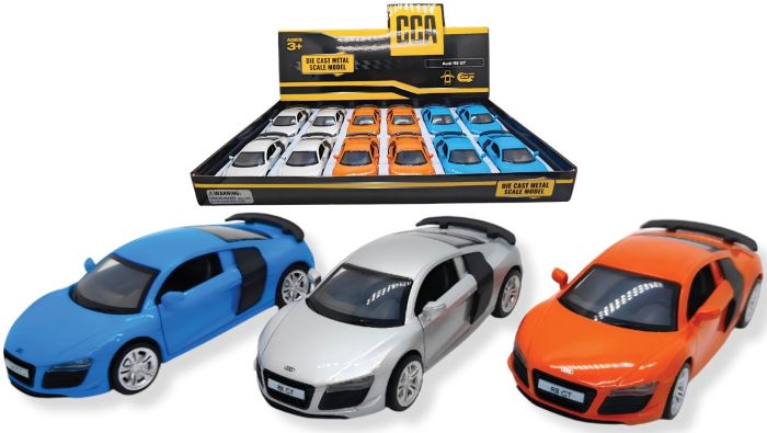 TOP CARS – CCA – Audi R8 GT – Modellino cm12 c/porte apribili – c/pull-back and go In espo da 12pz (40x27cm) 3ass…x12…x48